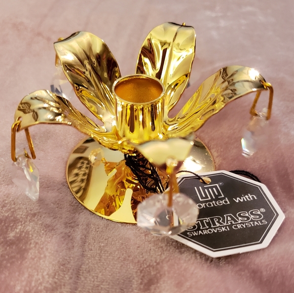 NIB Crystal Temptations 24K Gold Plated Candlestick Holder - Picture 3 of 12